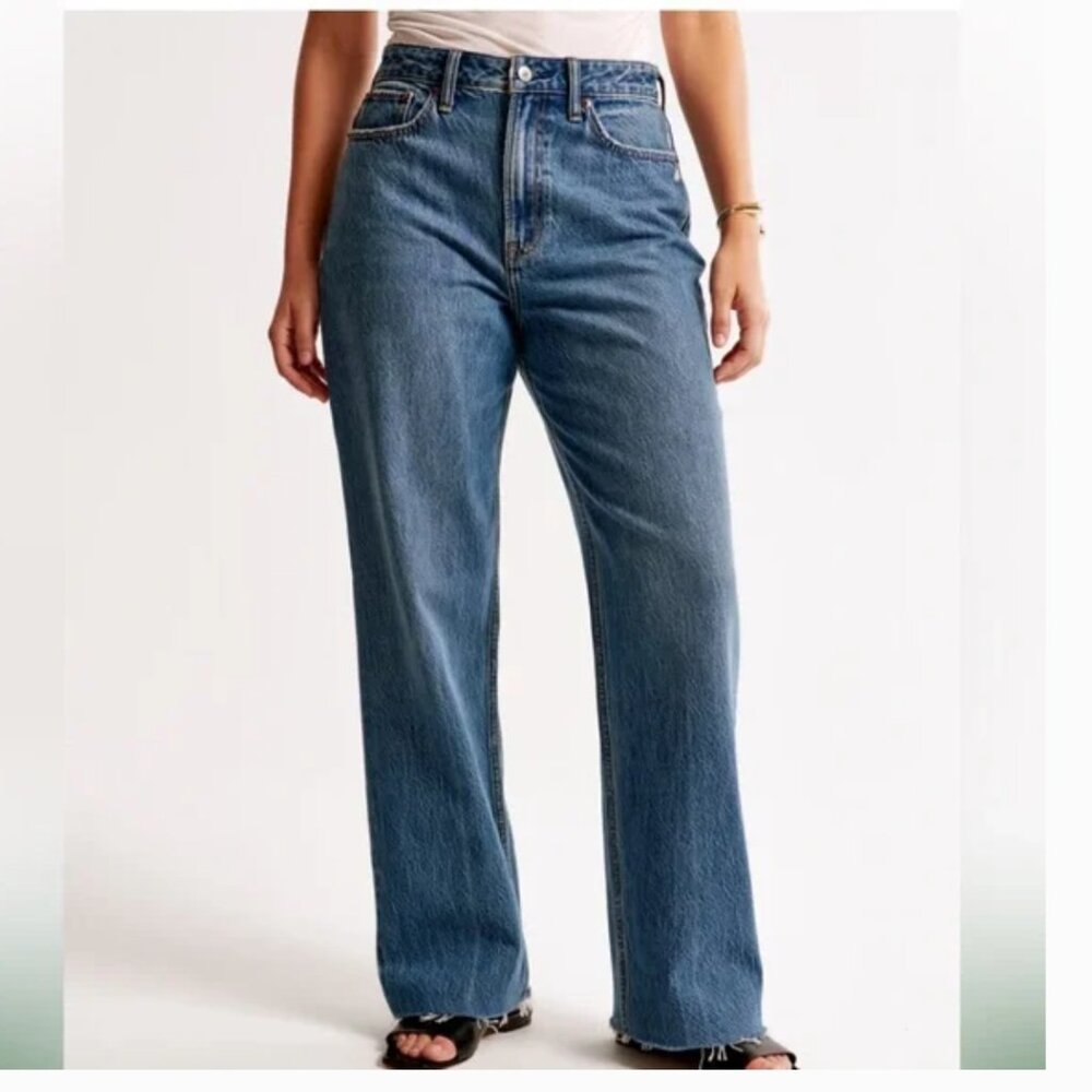 Abercrombie & Fitch Curve Love High Rise Loose Jean Medium Let Down Hem 27 Long